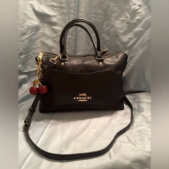 Coach Emma Black Pebbled Leather Satchel Bag - Picture 1 of 11